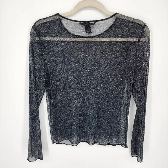 3/$25 306. Victorias Secret Sheer Top XS Sparkle Shimmer Metallic Silver Black - Picture 2 of 5
